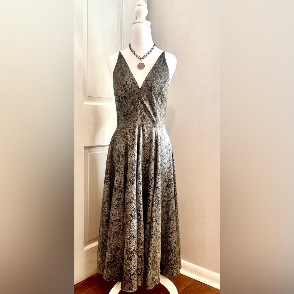 Black and Gold Lame Jacquard Cocktail Dress by Dress the Population
